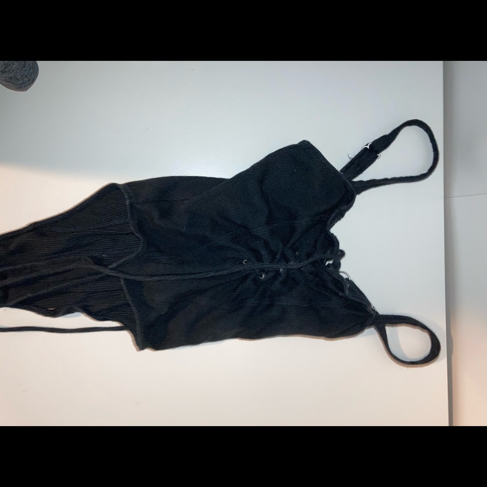 Black tie up bodysuit
